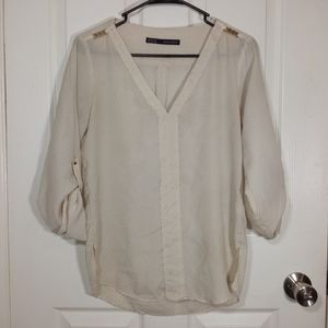 Zara Basic Women's White Black Polka Dot Button Cuff Top Blouse Medium